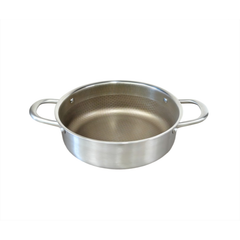 STAINLESS STEEL CASSEROLE DOUBLE SIDES NON-STICK PATTERN Titanium Coating WITH GLASS LID